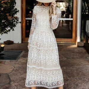 Bohme Lola Lace Midi Dress Medium / Ivory